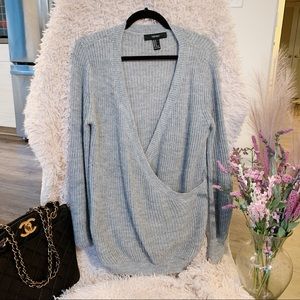 Casual V-neck Wrap Sweater (Light Gray)